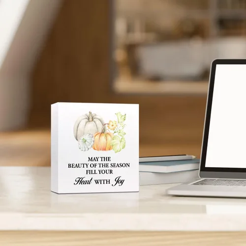 Miniatura 5 de Q692 - Decoración de mesa de otoño, con texto en inglés "May the Beauty of the Season", decoración rústica de madera de otoño para decoración
