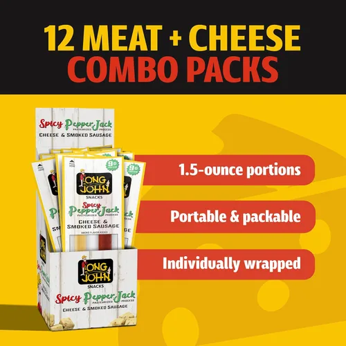 Miniatura 7 de Long John Snacks Palitos de carne y queso, salchicha ahumada picante y palito de queso picante real de Wisconsin, bocadillos altos en proteínas