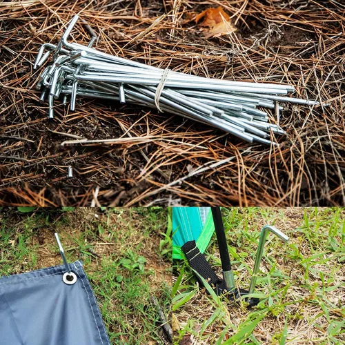 Miniatura 6 de Paquete de 100 estacas de acero galvanizado de 6-3/4 pulgadas para tienda de campaña, estacas de jardín, ganchos de valla para camping, refugios