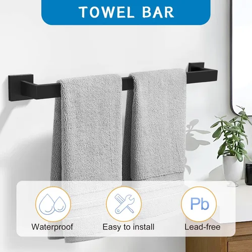 Miniatura 2 de Juego de 5 accesorios de baño de acero inoxidable SUS304, montaje en pared de 23.6 pulgadas Negro mate