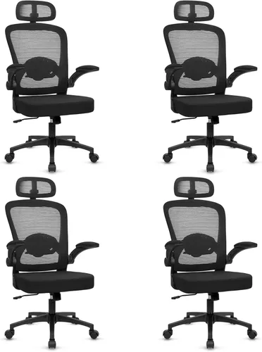 Miniatura 16 de KLASIKA Sillas de escritorio de oficina con ruedas, silla ergonómica de malla con soporte lumbar de altura ajustable, silla giratoria