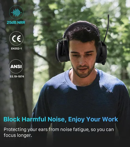 Miniatura 8 de Bluetooth 5.4 AM/FM Radio Hearing Protection Earmuff, 25dB NRR Rechargeable for Mowing, Construction, Chainsaw