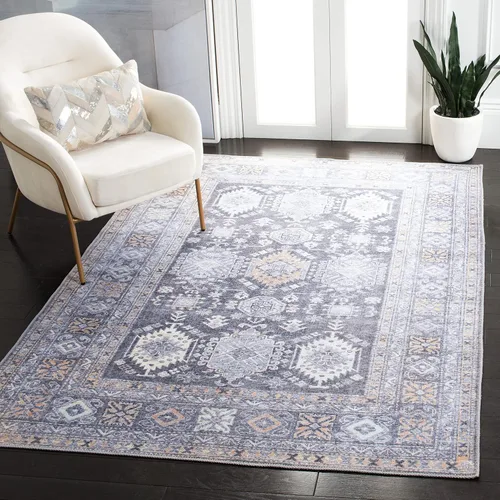 Miniatura 9 de SAFAVIEH Alfombra lavable Serapi Collection – 6 pies 7 pulgadas, cuadrada, gris y beige, antideslizante y fácil de limpiar, ideal para sala