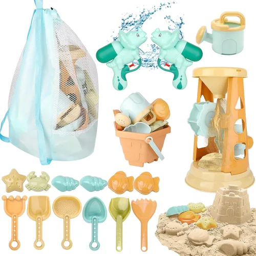 LBAIBB Juguetes de arena, juguetes de playa para niños, juguete de caja de arena, rueda de arena y juguetes de rueda de agua, incluye pala de cubo y