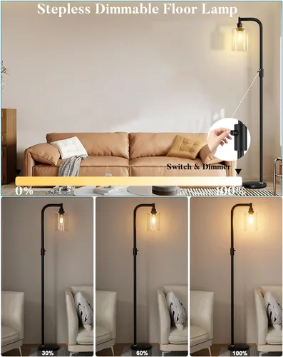 Miniatura 2 de Lightdot Lámpara de pie de vidrio de 63 pulgadas para sala de estar, lámparas altas modernas de pie regulables con pantalla de vidrio transparente