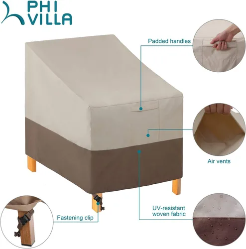 Miniatura 3 de PHI VILLA Juego de 2 fundas para sillas de patio, fundas para muebles de exterior, impermeables y resistentes, para asientos profundos