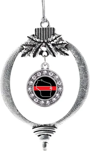 Miniatura 242 de Inspired Silver - Bonita bandera estadounidense - Adorno de Navidad plateado - Adorno de árbol de Navidad con dije circular con circonita cúbica