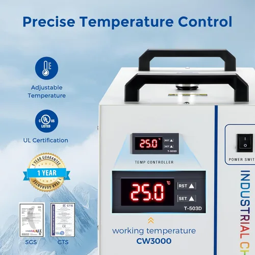 Miniatura 6 de Cloudray Enfriador de agua CW-3000 para grabador láser de CO2 y corte, enfriador láser, enfriador de agua industrial, con capacidad de tanque