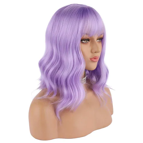 Miniatura 20 de eNilecor Peluca de color negro a marrón para mujer, peluca de pelo corto ondulado rizado con flequillo, 14 pulgadas, disfraz de fiesta sintético