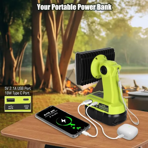 Miniatura 2 de Linterna de 18 W compatible con batería Ryobi de 18 V, luz de 2000 lúmenes, 18 V, proyector de 18 V con puerto USB, puerto tipo C, cabezal giratorio