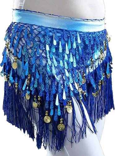 Miniatura 6 de MUNAFIE Belly Dance Hip Scarf with Tassels Sequins, Triangle Coins Wrap Skirt Music Festival Clothing Skirt