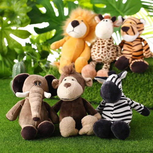 Miniatura 7 de Zhanmai Juego de 6 animales de peluche de safari, animales de la selva, para niños y niñas, león, elefante, cebra, jirafa, tigre, mono para fiestas