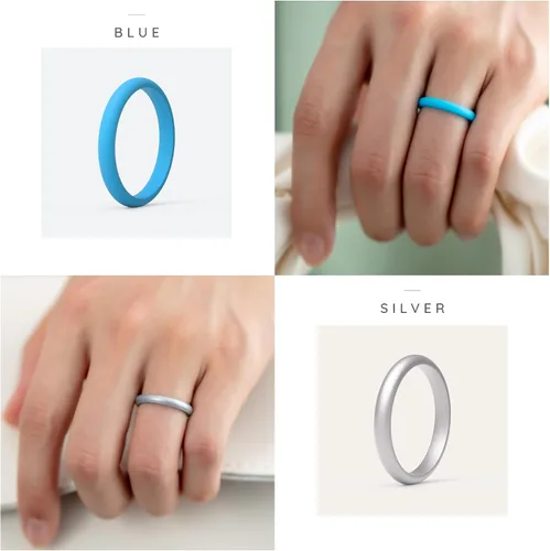 Miniatura 3 de ThunderFit - Anillos de silicona para mujer, delgados, apilables, complemento, alianzas de boda de silicona, 332 pulgadas (2.5 mm) de ancho y 564