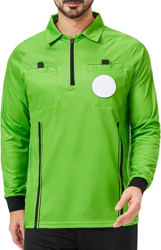 Miniatura 9 de CUTIEHON Camiseta de árbitro de fútbol, camiseta oficial de árbitro de fútbol profesional de manga larga, con un soporte para insignia y bolsillos