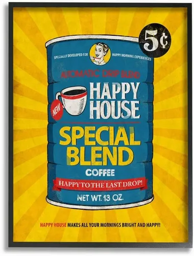 Stupell Industries Happy House Coffee - Diseño vintage de cómic, diseño enmarcado, multicolor