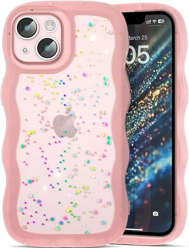 Miniatura 7 de Bonita funda ondulada con purpurina para iPhone 14 Pro Max, funda Kawaii Bling Sparkle para mujeres y niñas, marco ondulado de TPU suave delgado