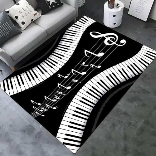 Miniatura 14 de UNREASTO Alfombra de piano en blanco y negro de 4 x 6 pies, nota musical musical, dormitorio, sala de estar, aula, sala de estudio, alfombra Música 7