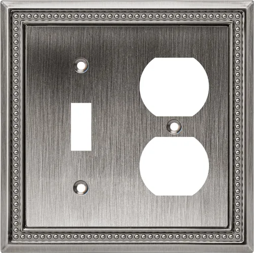 Miniatura 75 de Henne Bery Sunken Pearls - Placa de pared decorativa resistente para interruptor, cubierta para tomacorrientes (doble dúplex, níquel satinado)