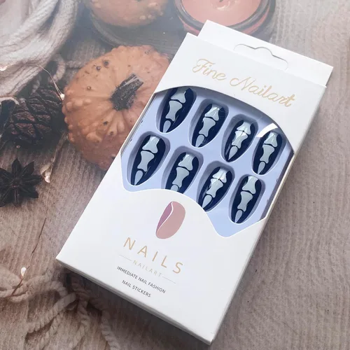 Miniatura 5 de Uñas postizas a presión para Halloween, con forma de hueso gótico, de terror, de cobertura completa, color blanco y negro, acrílico, para fiestas