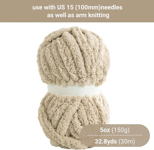 Miniatura 2 de HOMBYS 4 hilos de felpilla gruesos color crema + 4 caqui para tejer a mano, hilo de ganchillo suave y esponjoso, hilo grande súper voluminoso