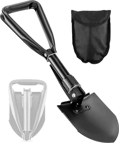 Pala de excavación, 18.5 pulgadas, ligera, para acampar, portátil, de acero de alto carbono, plegable, mini palas para acampar al aire libre, Negro