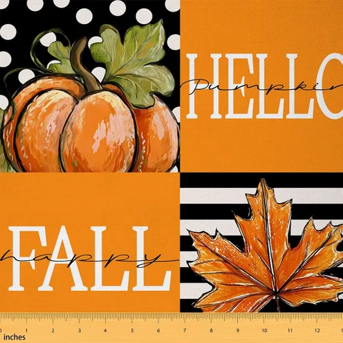 Miniatura 9 de The Yard - Tela con texto en inglés «Hello Fall», 36 pulgadas de largo x 59 pulgadas de ancho, hojas de árbol de calabaza otoñal, tela de tapicería