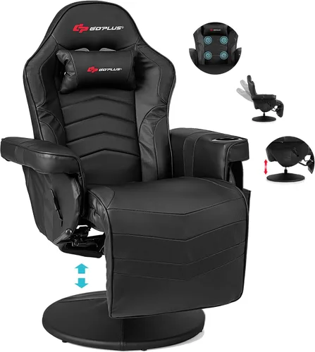 Miniatura 16 de POWERSTONE - Silla reclinable para videojuegos, silla de masaje de poliuretano con reposapiés, soporte para tazas, reposacabezas y bolsa lateral
