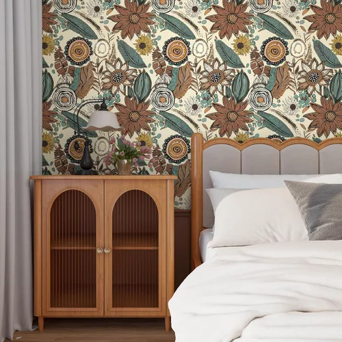Miniatura 5 de Papel tapiz bohemio para despegar y pegar, papel de contacto floral vintage oscuro, papel de pared retro de flores botánicas autoadhesivo