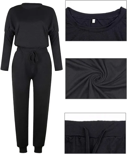 Miniatura 5 de Adogirl Conjunto deportivo de 2 piezas para mujer sudadera de manga larga pantalones deportivos con cordón