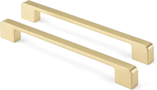 Miniatura 20 de Rergy Tiradores de cocina para gabinetes, paquete de 10 unidades doradas de 5 pulgadas con agujero central, herrajes cuadrados para cajones de Oro