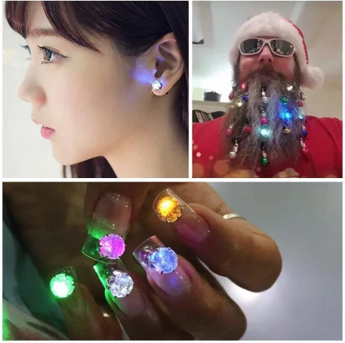 Miniatura 5 de 5 pares de aretes LED, IC ICLOVER que cambian de color, aretes con corona de diamante, para el día de San Valentín, parpadeantes, bailes, fiestas