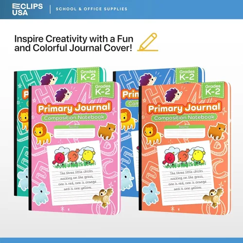 Miniatura 5 de E-CLIPS USA Cuaderno de composición primaria K-2, libro de composición a rayas primarias, diario de escritura primaria para grados K-2, cuadernos