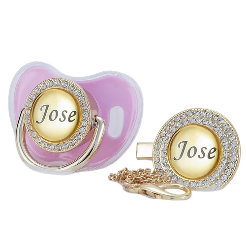Miniatura 7 de Juego de Chupete y Clip con Nombre Personalizado Brillante - Binky Personalizado para Baby Shower, Recuerdo de Recién Nacido para Fotos Dorado