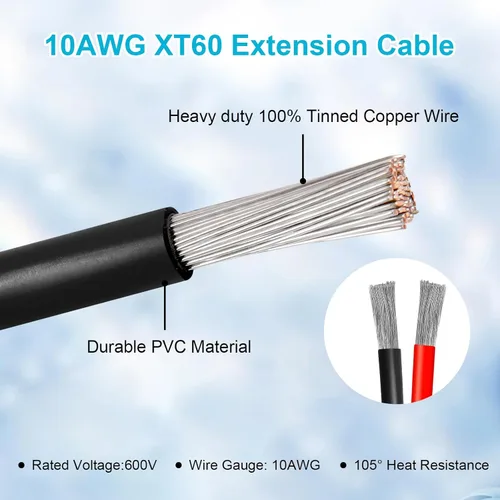 Miniatura 4 de Cable de extensión XT60 de 10 AWG de 1 pie, 2 unidades, 2, 3, 5, 10, 10, 15, 20, 25, 30, 35, 40, 50, 75, 100 pies, conector hembra a macho XT60