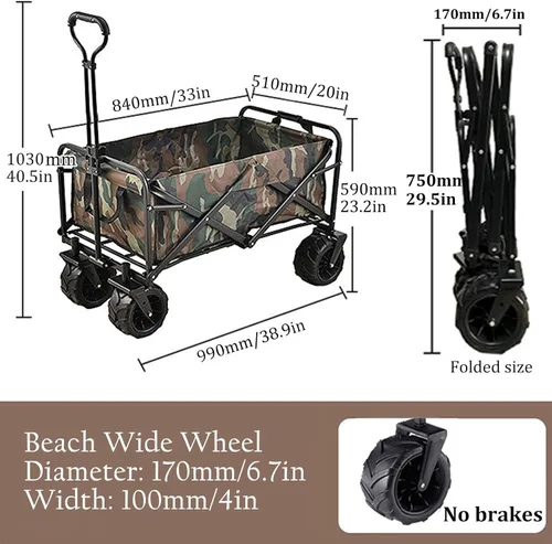 Miniatura 7 de Bgarden - Carritos plegables para exteriores, con marco de acero, plegable, con bolsillos laterales, rueda de playa Camouflage