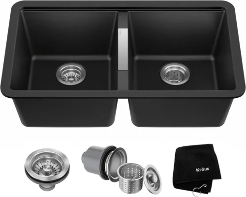 Miniatura 18 de Kraus Quarza - Fregadero de cocina de granito para montar por debajo, cajón único de 31 pulgadas, en ónix negro, KGU-413B