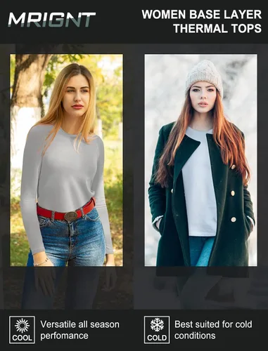 Miniatura 4 de MRIGNT Paquete de 2 camisetas térmicas de capa base para mujer, camiseta cómoda para mujer