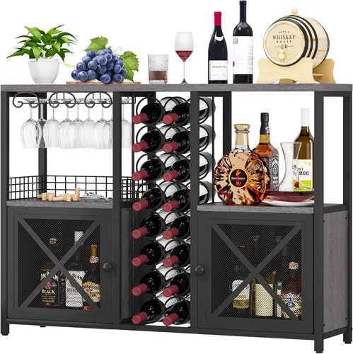 Miniatura 11 de Homeiju Mini Bares para el Hogar, Gabinete de Bar de Café de Madera, Gabinete Moderno de Licores para Licores y Copas, Gabinete de Vino Buffet