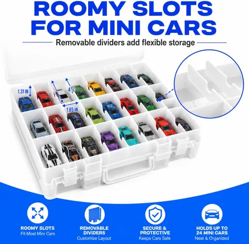 Miniatura 9 de Estuche organizador de almacenamiento de juguetes compatible con Hot Wheels/para autos de Matchbox. Contenedor de exhibición y transporte para Blanco