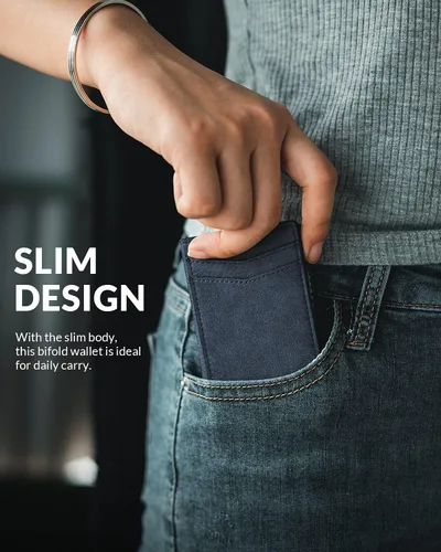 Miniatura 19 de VULKIT Billeteras delgadas para hombre, con bloqueo RFID, diseño minimalista con capacidad para hasta 11 tarjetas, Negro -, Minimalista
