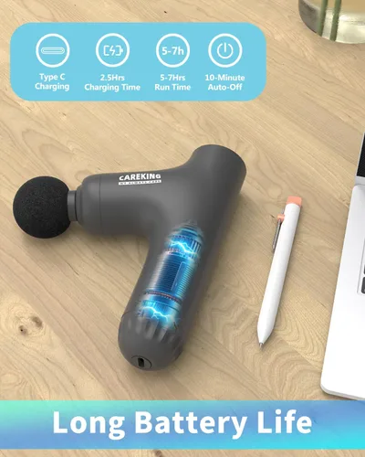 Miniatura 7 de 3-en-1 Pistola de masaje desmontable de tejido profundo, masajeador de espalda ergonómico con mango extensible para alivio del dolor, masajeador