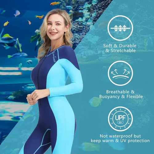 Miniatura 4 de OMGear Piel de Buceo para Mujeres y Hombres Traje de Esnórquel de Cuerpo Completo Traje de Baño de Secado Rápido Delgado Traje de Buceo Protección