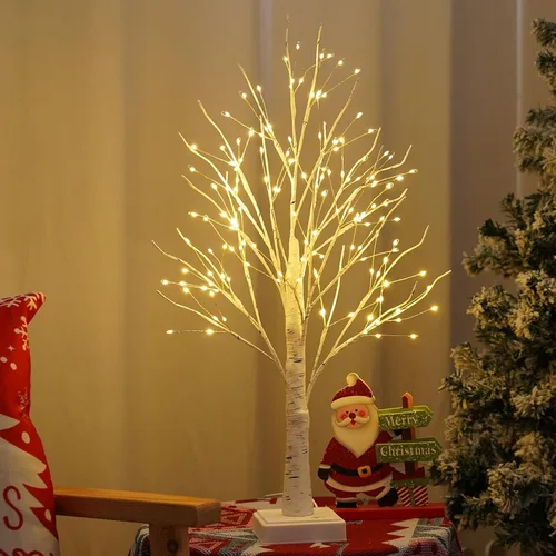 Miniatura 9 de 144 luces LED de árbol de abedul con control remoto, lámpara de árbol artificial con temporizador, árbol iluminado parpadeante, 3 AA o USB, árbol