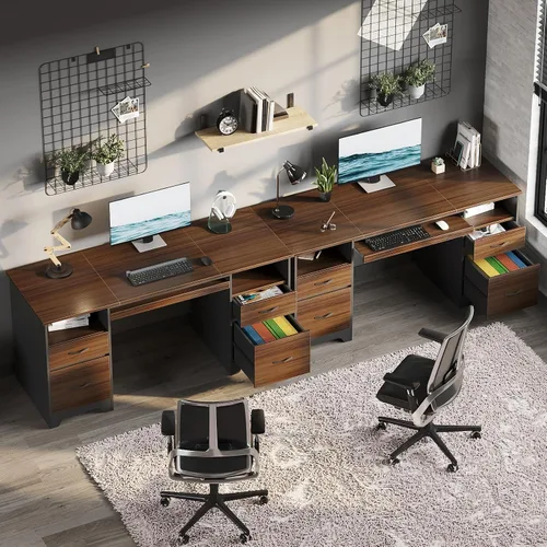 Miniatura 9 de Bestier Escritorio para computadora de 59 pulgadas con 4 cajones, escritorio de oficina con almacenamiento, escritorio ejecutivo industrial