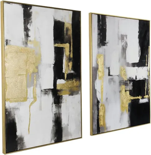 Miniatura 18 de Zessonic - Arte de pared abstracto en negro y oro - Decoración 2 piezas 16 x 24 pulgadas, lienzo en blanco y negro con lámina dorada para sala