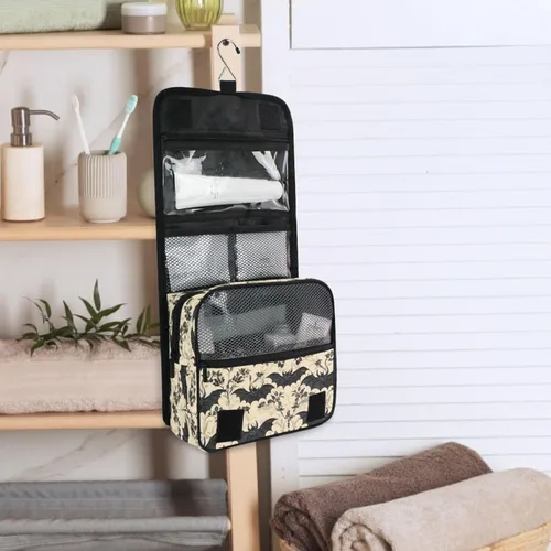 Miniatura 2 de MNSRUU Neceser colgante con diseño de calavera y girasol, bolsa de maquillaje de viaje para artículos de tocador, organizador de artículos