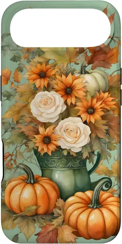 Miniatura 27 de Vintage Autumn Flower Fall Pumpkin Teal Case for iPhone 17