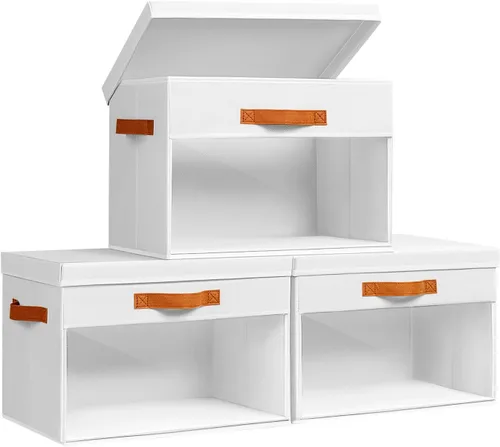 Miniatura 21 de Homsorout Contenedores de almacenamiento grandes con tapas, paquete de 3 organizadores decorativos plegables con ventanas y asas transparentes