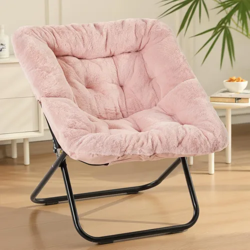 Miniatura 8 de Sweetcrispy Silla Cómoda para Adultos, Silla Plegable para Sala de Estar, Sillón Suave de Pelo Sintético para Dormitorio, Silla de Lectura Cómoda