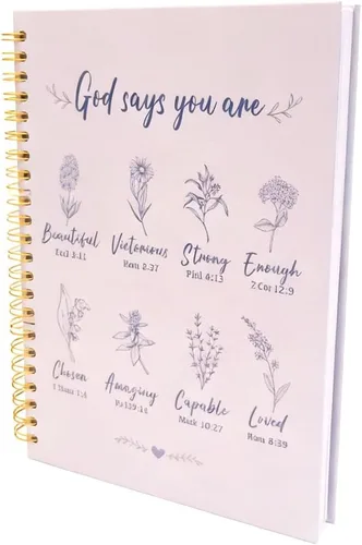 Cuadernos cristianos en espiral para mujeres - Diario de oración para estudio bíblico con "Dios dice", 140 páginas, cuaderno de materias de tapa